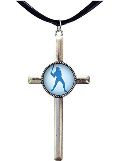 baseball player with bat Retro Style Cross Pendant