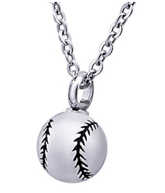 HOUSWEETY Baseball Stainless Steel Round Urn Pendant Necklace 